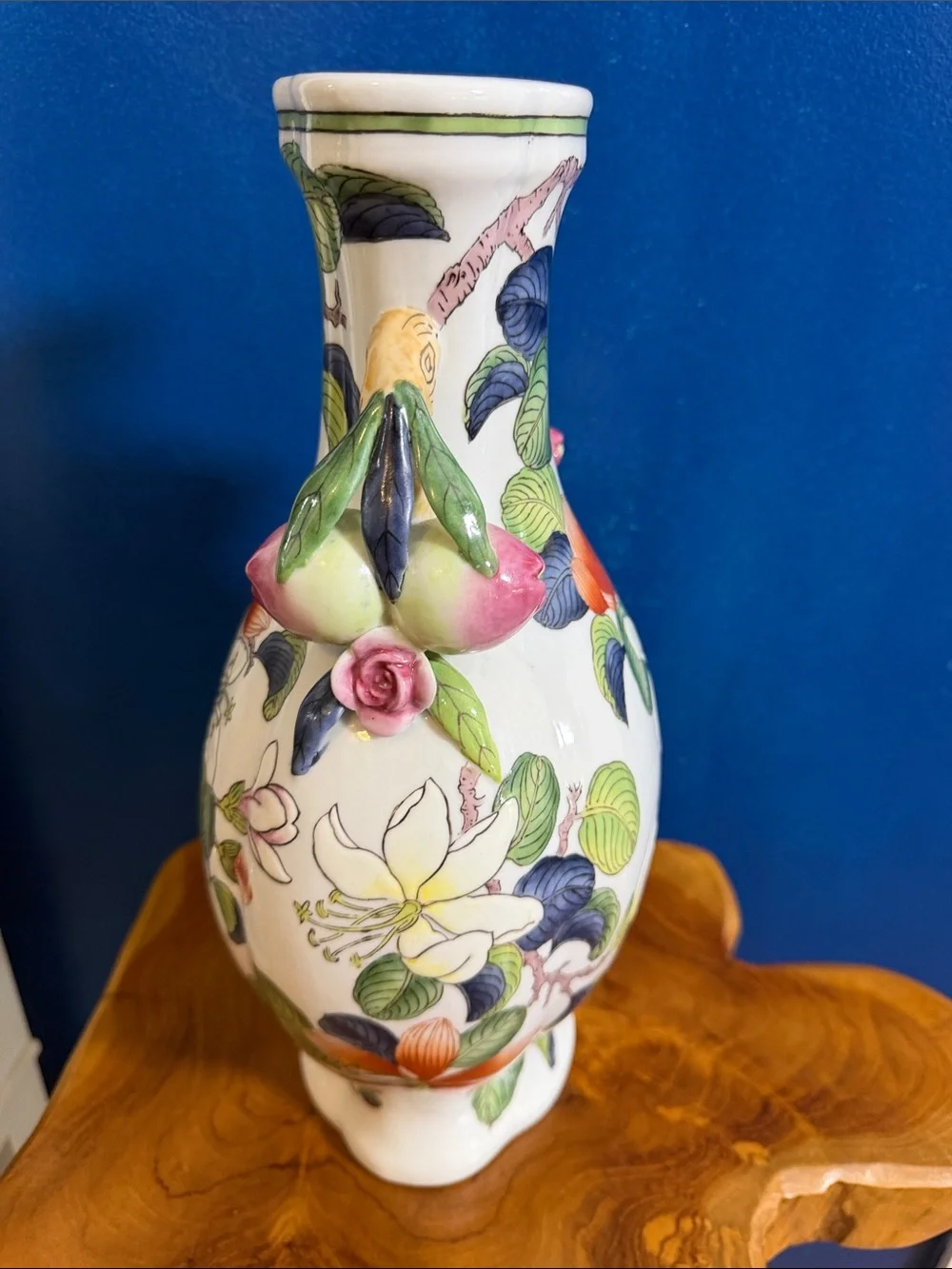 Vintage Andrea by Sadek Chinoiserie Ceramic Vase with Pomegranate Handles